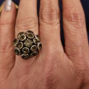 Vintage 90s smoky crystal cluster swarovski statement ring size 6